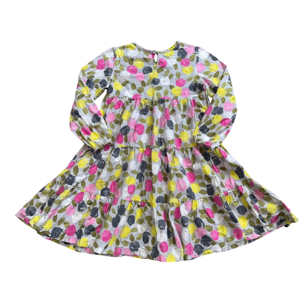 Hanna Andersson Girls Tiered Dress Cotton Multicolored Floral Long Sleeve Sz 6-7